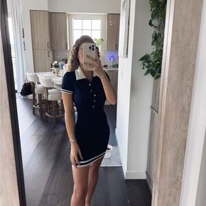 SHEIN Navy Mini Polo Dress with White Trim (Size Small)